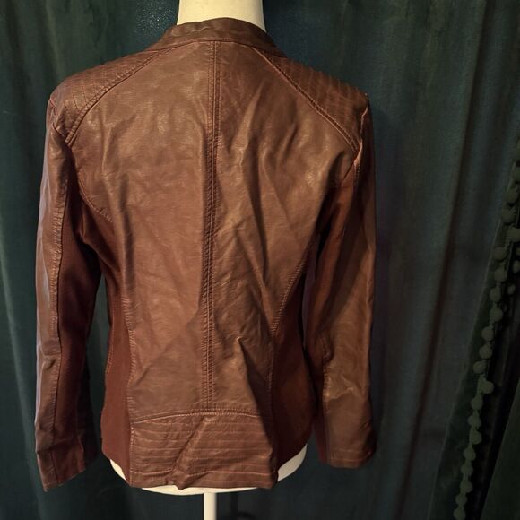 Sebby Collection Vegan Leather Moto Jacket Brown Vintage Look Womens Medium - Picture 5 of 15